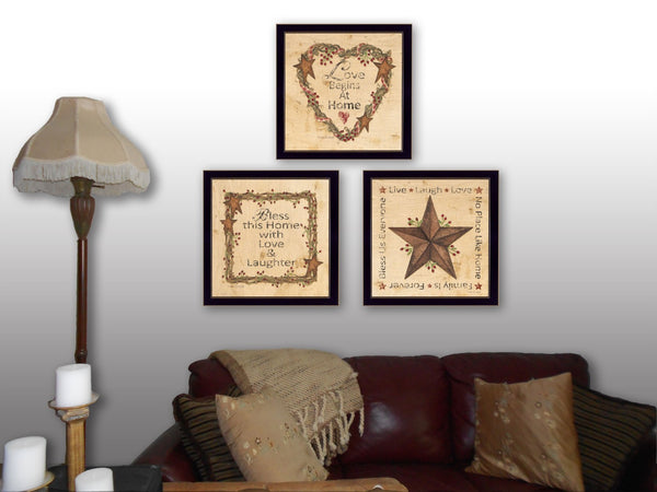 HomeRoots Set of 3 Contemporary Rectangular Framed Paper Prints - Vibrant Block-Print Art for Any Space 405788