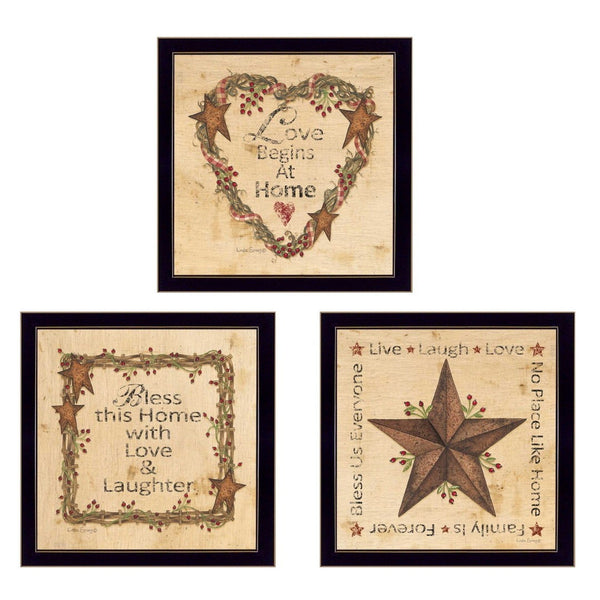 HomeRoots Set of 3 Contemporary Rectangular Framed Paper Prints - Vibrant Block-Print Art for Any Space 405788