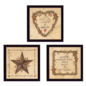HomeRoots Set of 3 Contemporary Rectangular Framed Paper Prints - Vibrant Block-Print Art for Any Space 405788