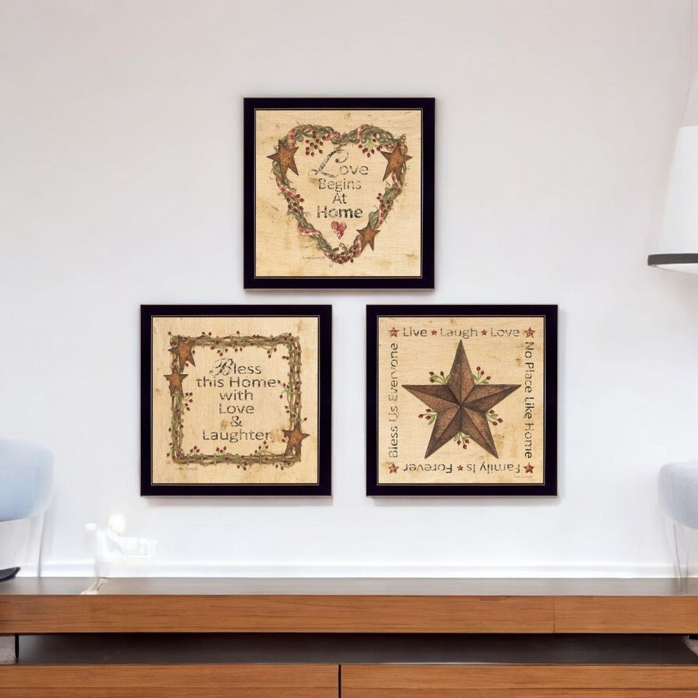 HomeRoots Set of 3 Contemporary Rectangular Framed Paper Prints - Vibrant Block-Print Art for Any Space 405788