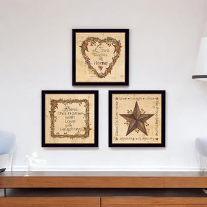 HomeRoots Set of 3 Contemporary Rectangular Framed Paper Prints - Vibrant Block-Print Art for Any Space 405788