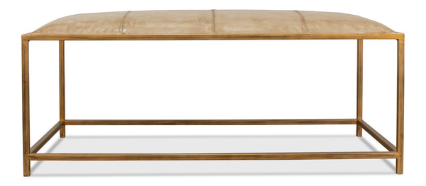 Sarreid Montvale Coffee Table/Bench - Luxurious Antiqued Vellum Finish With Leather And Iron Accents Beige  40578