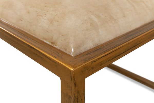 Sarreid Montvale Coffee Table/Bench - Luxurious Antiqued Vellum Finish With Leather And Iron Accents Beige  40578