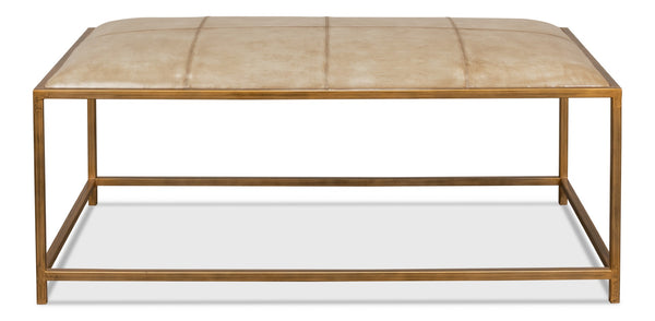 Sarreid Montvale Coffee Table/Bench - Luxurious Antiqued Vellum Finish With Leather And Iron Accents Beige  40578