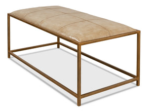 Sarreid Montvale Coffee Table/Bench - Luxurious Antiqued Vellum Finish With Leather And Iron Accents Beige  40578