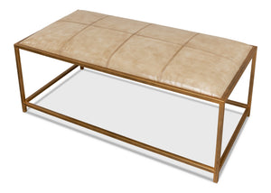 Sarreid Montvale Coffee Table/Bench - Luxurious Antiqued Vellum Finish With Leather And Iron Accents Beige  40578