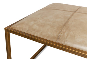 Sarreid Montvale Coffee Table/Bench - Luxurious Antiqued Vellum Finish With Leather And Iron Accents Beige  40578