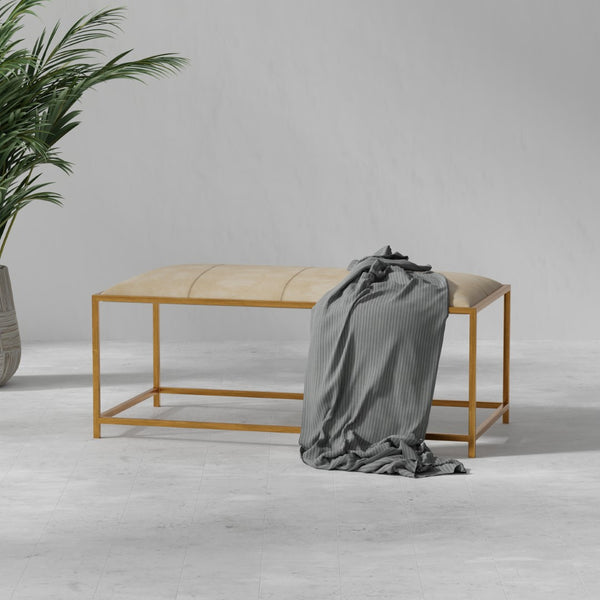 Sarreid Montvale Coffee Table/Bench - Luxurious Antiqued Vellum Finish With Leather And Iron Accents Beige  40578