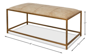 Sarreid Montvale Coffee Table/Bench - Luxurious Antiqued Vellum Finish With Leather And Iron Accents Beige  40578