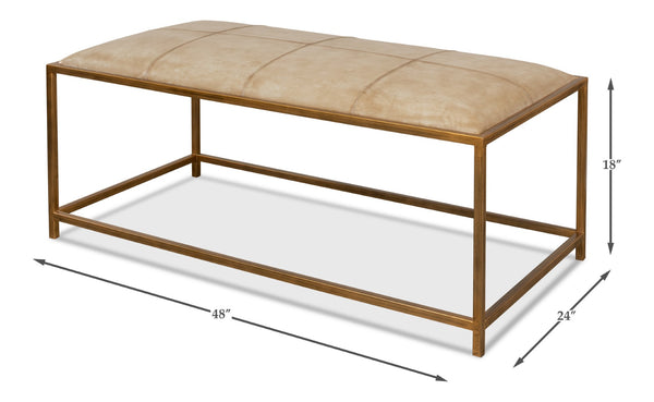Sarreid Montvale Coffee Table/Bench - Luxurious Antiqued Vellum Finish With Leather And Iron Accents Beige  40578