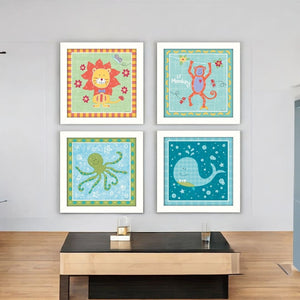 HomeRoots Set of 4 Rectangle Whale Art Prints - Coastal Decor for Living Rooms and Contemporary Spaces 405793
