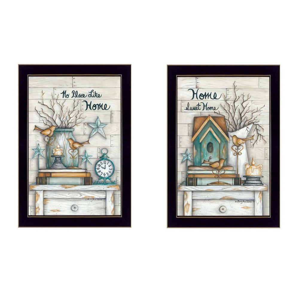HomeRoots Set of 2 Framed Rectangle Paper Art Prints - Modern Countryside Decor for Home & Office Spaces 405794