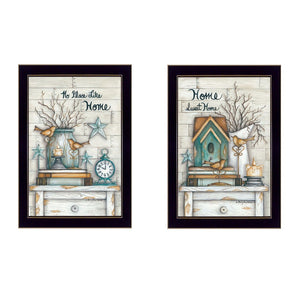 HomeRoots Set of 2 Framed Rectangle Paper Art Prints - Modern Countryside Decor for Home & Office Spaces 405794