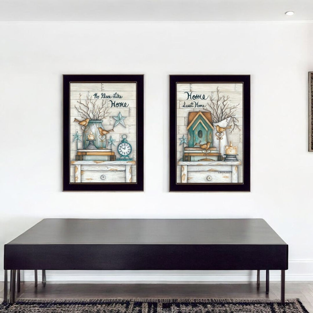 HomeRoots Set of 2 Framed Rectangle Paper Art Prints - Modern Countryside Decor for Home & Office Spaces 405794