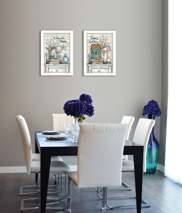 HomeRoots Set of 2 Framed Paper Prints - Charming Countryside Block-Print Art for Stylish Home Decor Spaces 405795