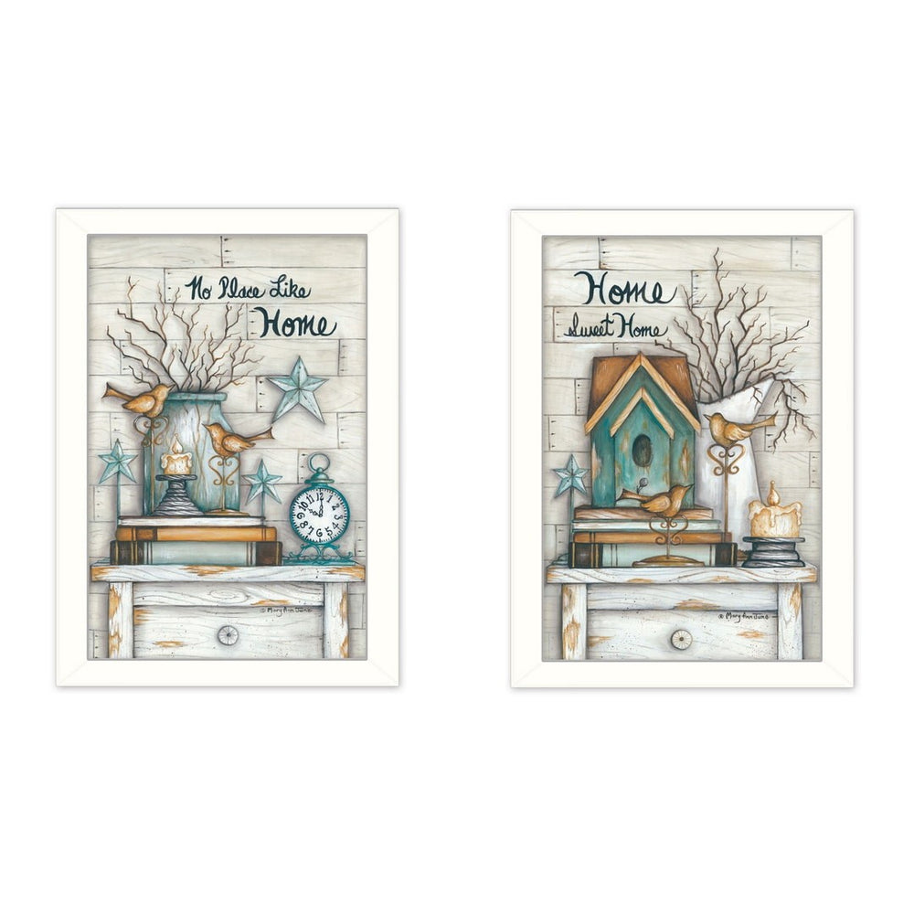 HomeRoots Set of 2 Framed Paper Prints - Charming Countryside Block-Print Art for Stylish Home Decor Spaces 405795