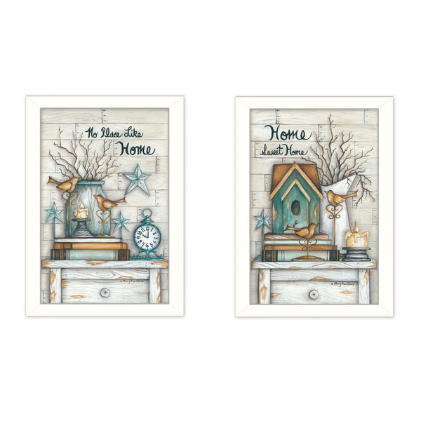 HomeRoots Set of 2 Framed Paper Prints - Charming Countryside Block-Print Art for Stylish Home Decor Spaces 405795