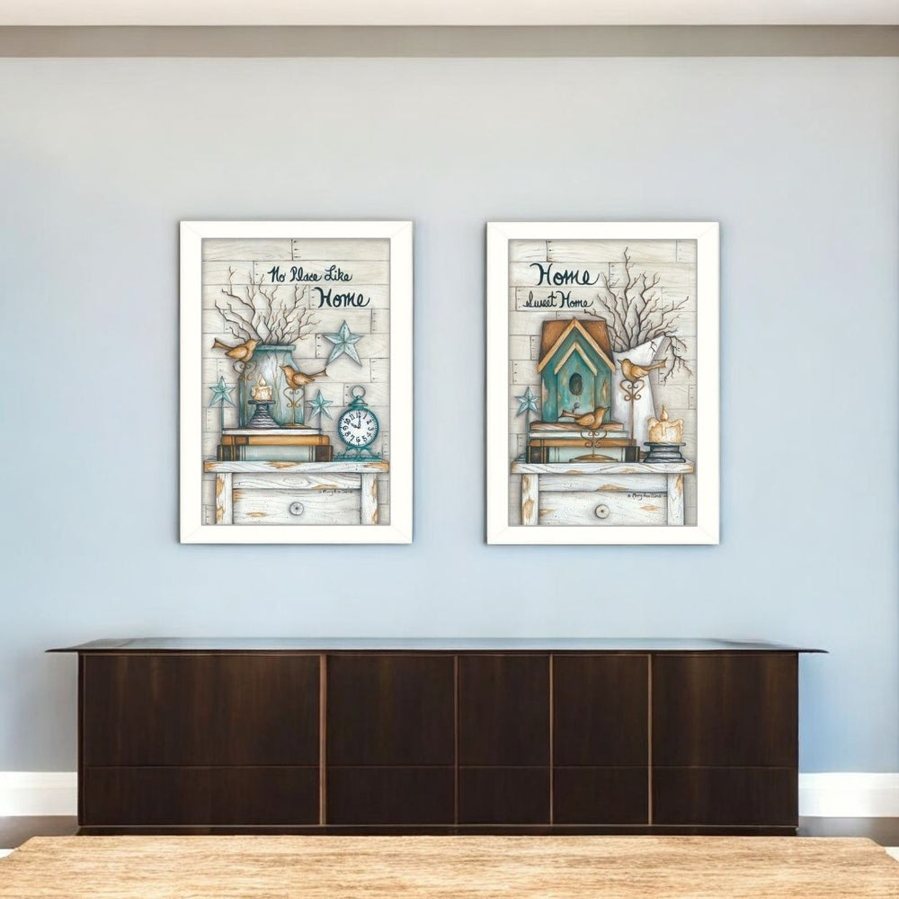 HomeRoots Set of 2 Framed Paper Prints - Charming Countryside Block-Print Art for Stylish Home Decor Spaces 405795