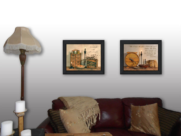 HomeRoots Set of 2 Rectangle Paper Prints - U.S. States & Territories Art in Sleek Black Frames for Modern Decor 405799