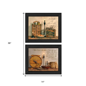 HomeRoots Set of 2 Rectangle Paper Prints - U.S. States & Territories Art in Sleek Black Frames for Modern Decor 405799