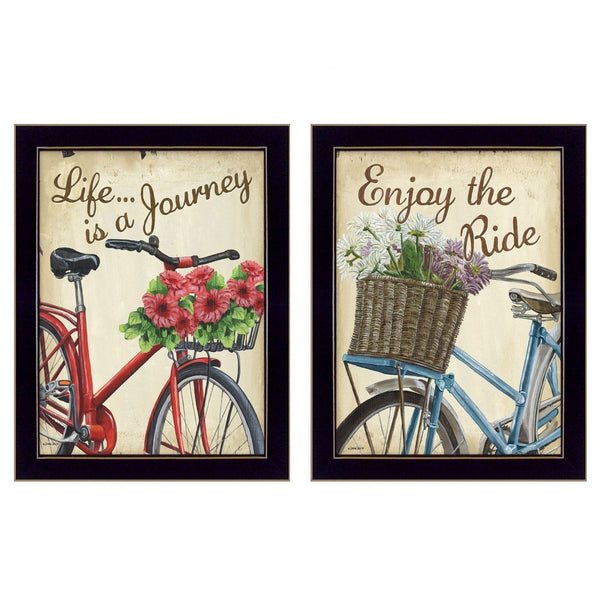 HomeRoots Set of 2 Rectangular Floral Prints in Black Frames - Modern Wall Art for Any Room Decor 405802
