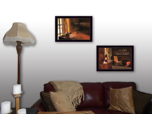 HomeRoots Set of 2 Framed Rectangular Art Prints - Modern Block-Print Decor for Stylish Interiors, Ready to Hang 405803