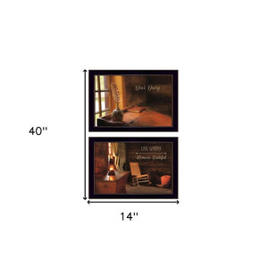 HomeRoots Set of 2 Framed Rectangular Art Prints - Modern Block-Print Decor for Stylish Interiors, Ready to Hang 405803