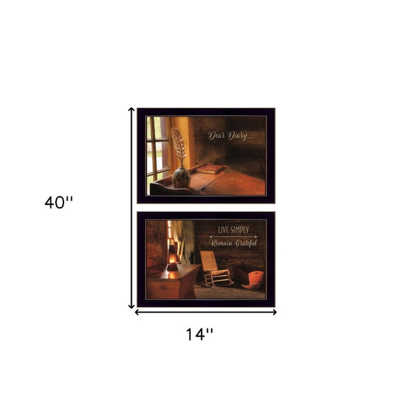 HomeRoots Set of 2 Framed Rectangular Art Prints - Modern Block-Print Decor for Stylish Interiors, Ready to Hang 405803