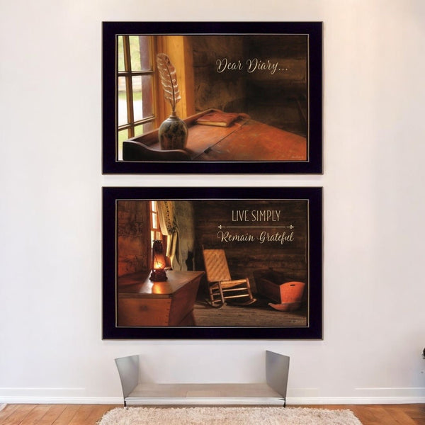 HomeRoots Set of 2 Framed Rectangular Art Prints - Modern Block-Print Decor for Stylish Interiors, Ready to Hang 405803
