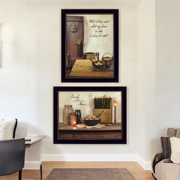HomeRoots Set of 2 Framed Rectangle Paper Prints – Bold Block-Print Art for Stylish Home Decor Updates 405804