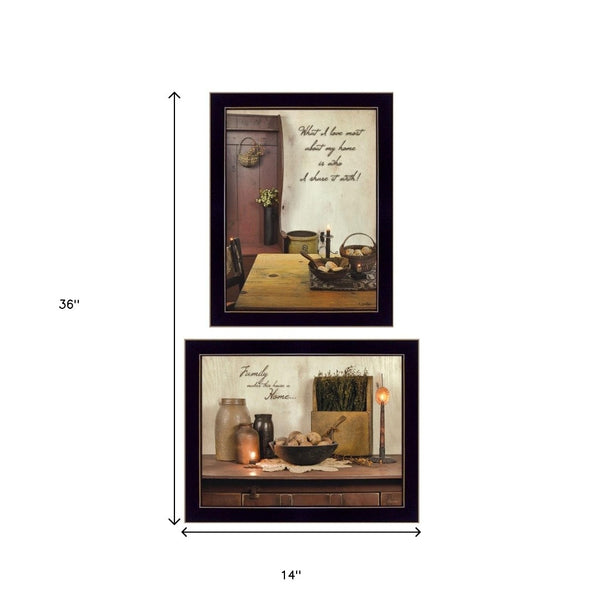HomeRoots Set of 2 Framed Rectangle Paper Prints – Bold Block-Print Art for Stylish Home Decor Updates 405804