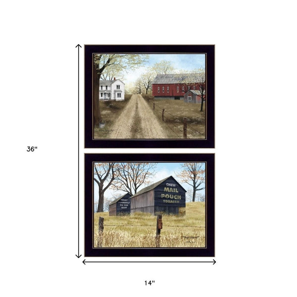 HomeRoots Set of 2 Modern Rectangle Paper Prints - Stylish Block-Print Wall Art for Any Room Décor Upgrade 405806