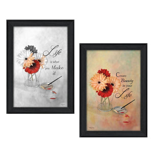 HomeRoots Set Of 2 Rectangle Paper Flower Prints - Vibrant Wall Art with Black Frames for Modern Home Décor 405810