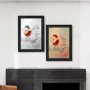 HomeRoots Set Of 2 Rectangle Paper Flower Prints - Vibrant Wall Art with Black Frames for Modern Home Décor 405810