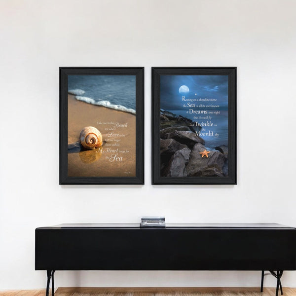 HomeRoots Set of 2 Framed Coastal Art Prints - Modern Beach & Ocean Decor for Stylish Home Refresh 405811