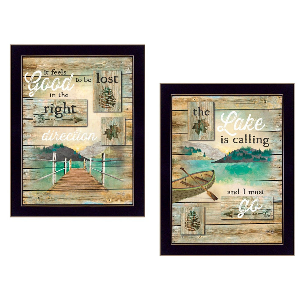 HomeRoots Set of 2 Framed Vintage-Inspired Cartographic Prints of U.S. States, Lakes & Rivers for Home Decor 405812