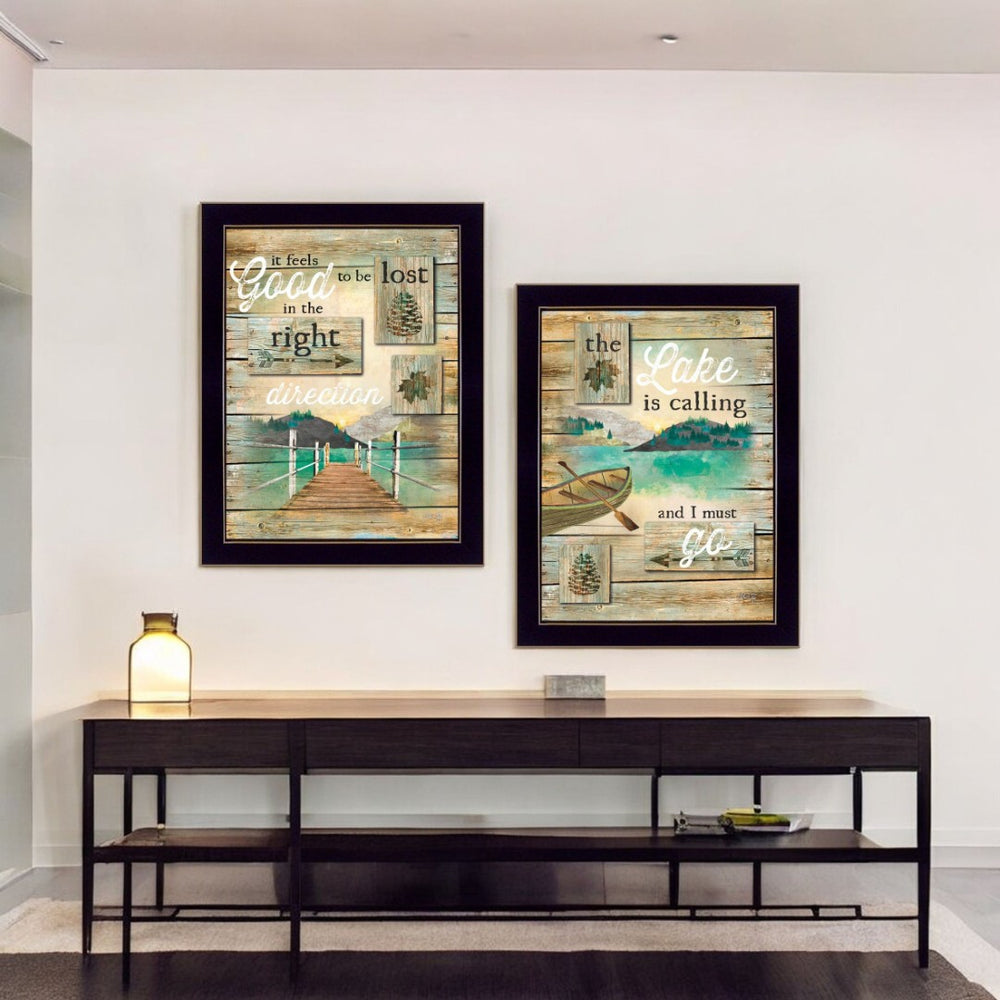 HomeRoots Set of 2 Framed Vintage-Inspired Cartographic Prints of U.S. States, Lakes & Rivers for Home Decor 405812