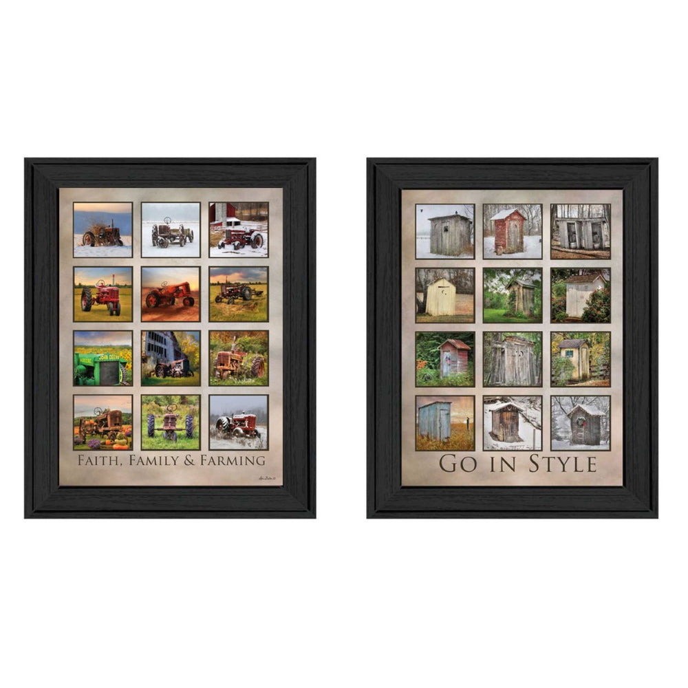 HomeRoots Set of 2 Framed Countryside Paper Prints - Timeless Block-Print Art for Traditional Decor Spaces 405825