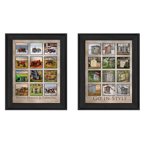 HomeRoots Set of 2 Framed Countryside Paper Prints - Timeless Block-Print Art for Traditional Decor Spaces 405825