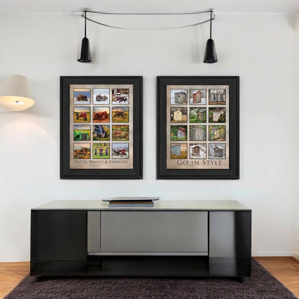 HomeRoots Set of 2 Framed Countryside Paper Prints - Timeless Block-Print Art for Traditional Decor Spaces 405825