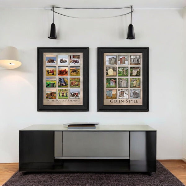 HomeRoots Set of 2 Framed Countryside Paper Prints - Timeless Block-Print Art for Traditional Decor Spaces 405825