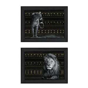 HomeRoots Set of 2 Rectangle Framed Lion Artwork Prints - Bold Contemporary Wall Decor for Any Room 405826
