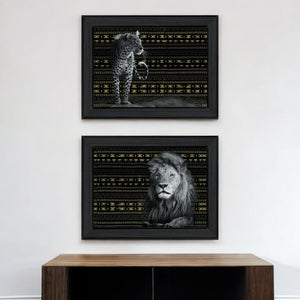 HomeRoots Set of 2 Rectangle Framed Lion Artwork Prints - Bold Contemporary Wall Decor for Any Room 405826