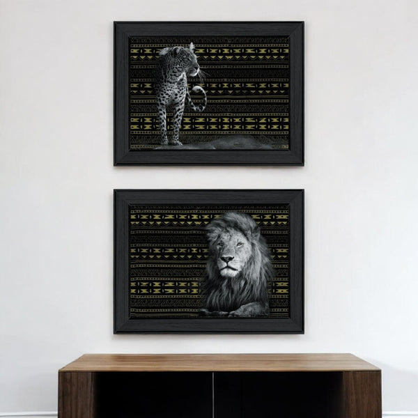 HomeRoots Set of 2 Rectangle Framed Lion Artwork Prints - Bold Contemporary Wall Decor for Any Room 405826
