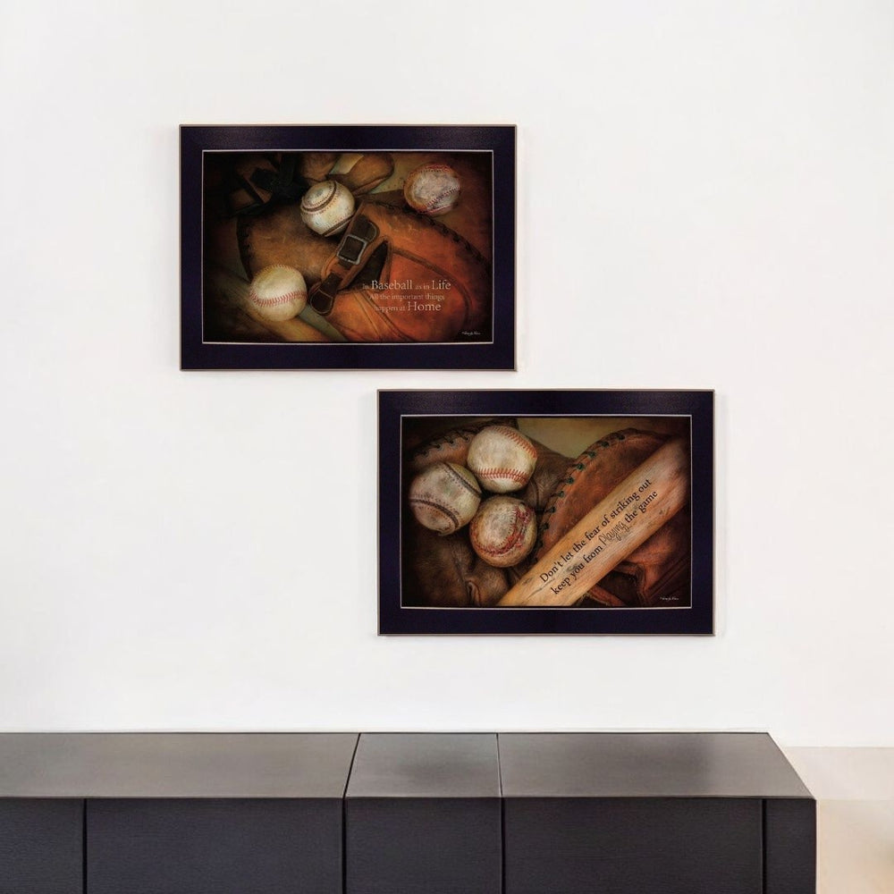 HomeRoots Set of 2 Framed Rectangle Prints - Bold Block-Print Art for Modern Farmhouse Wall Decor 405834