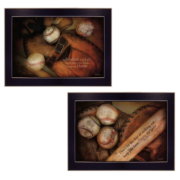 HomeRoots Set of 2 Framed Rectangle Prints - Bold Block-Print Art for Modern Farmhouse Wall Decor 405834