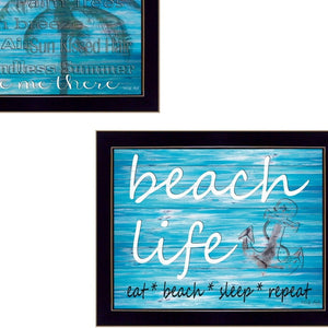 HomeRoots Set of 2 Framed Coastal Block-Print Paper Art – Vibrant Ocean-Inspired Wall Décor for Any Room 405835