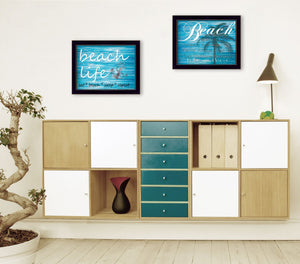 HomeRoots Set of 2 Framed Coastal Block-Print Paper Art – Vibrant Ocean-Inspired Wall Décor for Any Room 405835