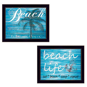 HomeRoots Set of 2 Framed Coastal Block-Print Paper Art – Vibrant Ocean-Inspired Wall Décor for Any Room 405835