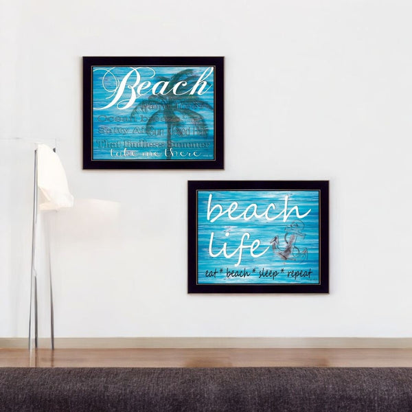 HomeRoots Set of 2 Framed Coastal Block-Print Paper Art – Vibrant Ocean-Inspired Wall Décor for Any Room 405835